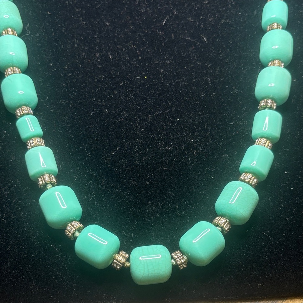 J. Crew Turquoise Cube Bead Necklace with Gold-Tone Spacers